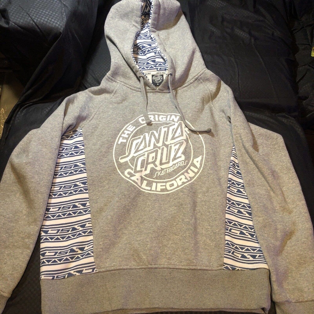 Santa Cruz Sweatshirt Aztec Blue White XS Youth Size 8 Pullover Hoodie Grey 117